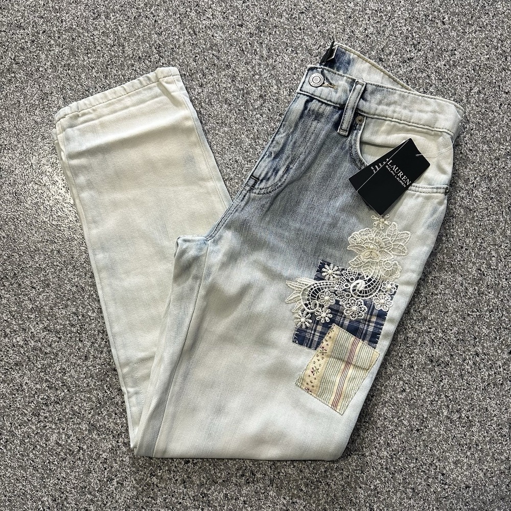 Ralph Lauren Patchwork Jeans Womens 4 27x27 Relaxed Tapered Ankle Light Wash